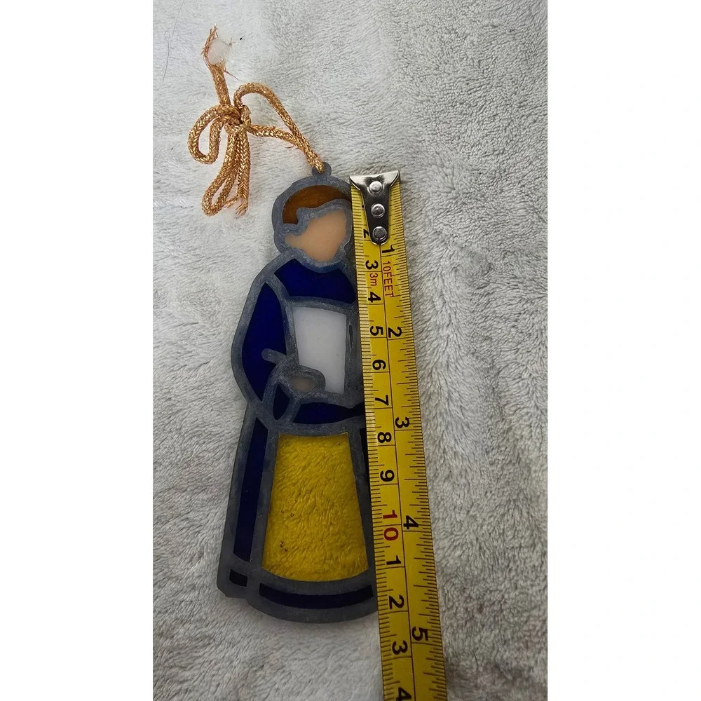 Vintage Faux Stained Glass Choir Boy Caroler Suncatcher Christmas Ornament